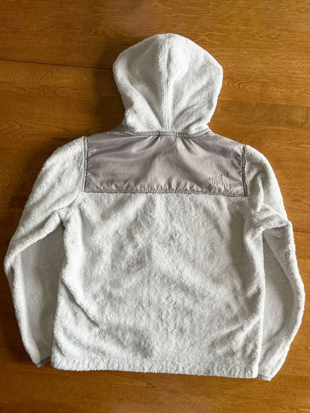 The North Face white and gray fleece hoodie L 14/16